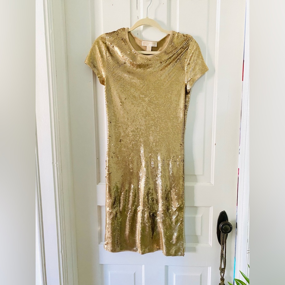 Michael Kors Gold Sequin T-Shirt Dress